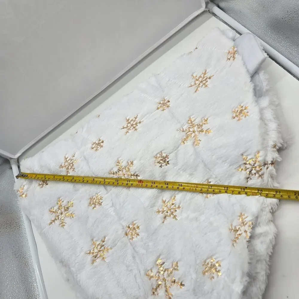Christmas Tree Skirt White Gold Faux Fur 21